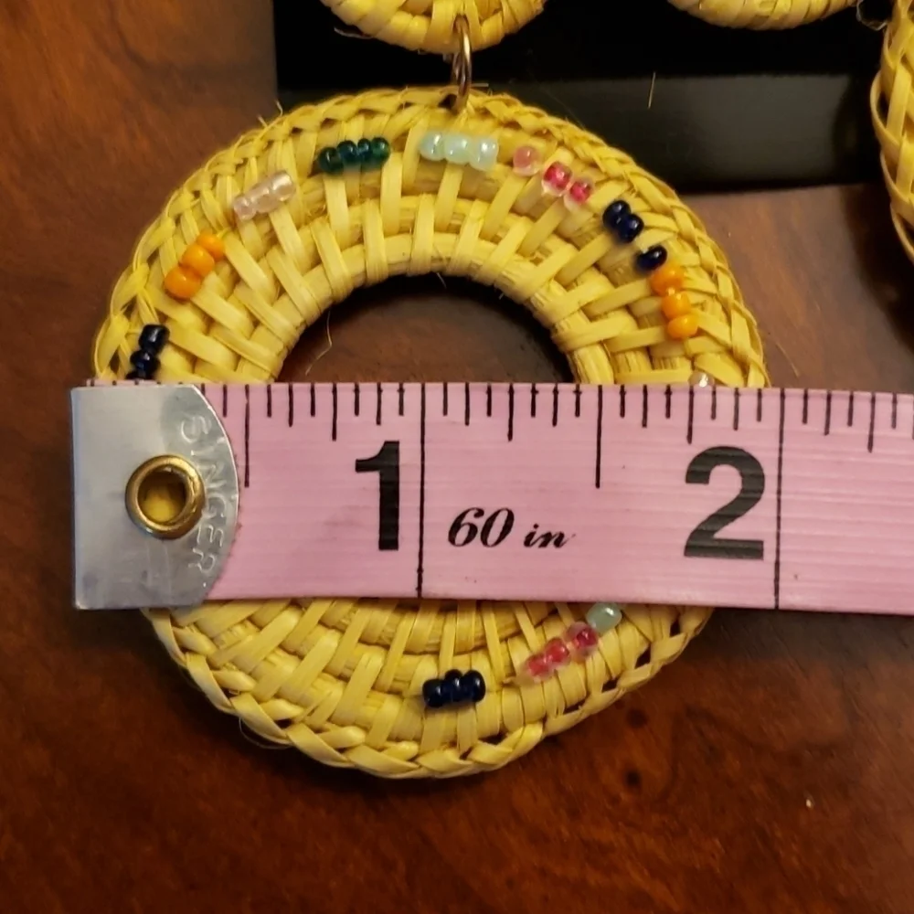 Woven Beaded Large Circle Earrings Pierced New